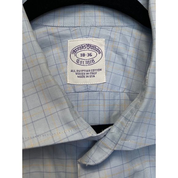 Brooks Brothers 1818 Mens Dress Shirt 18 - 36 Blue Egyptian Cotton Long Sleeve - Picture 6 of 13
